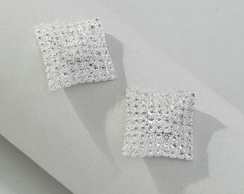 Square Rhinestone Stud Earrings