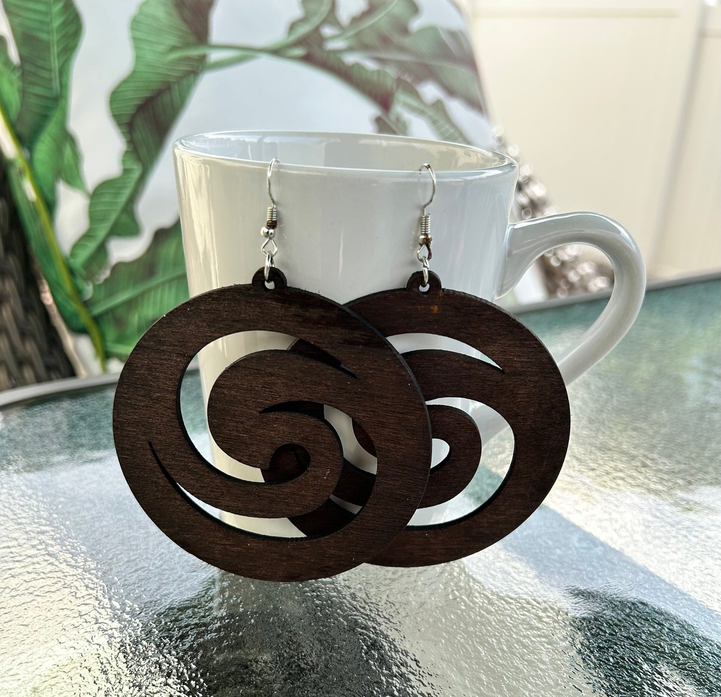 3” Wood Circle Wave Dangles