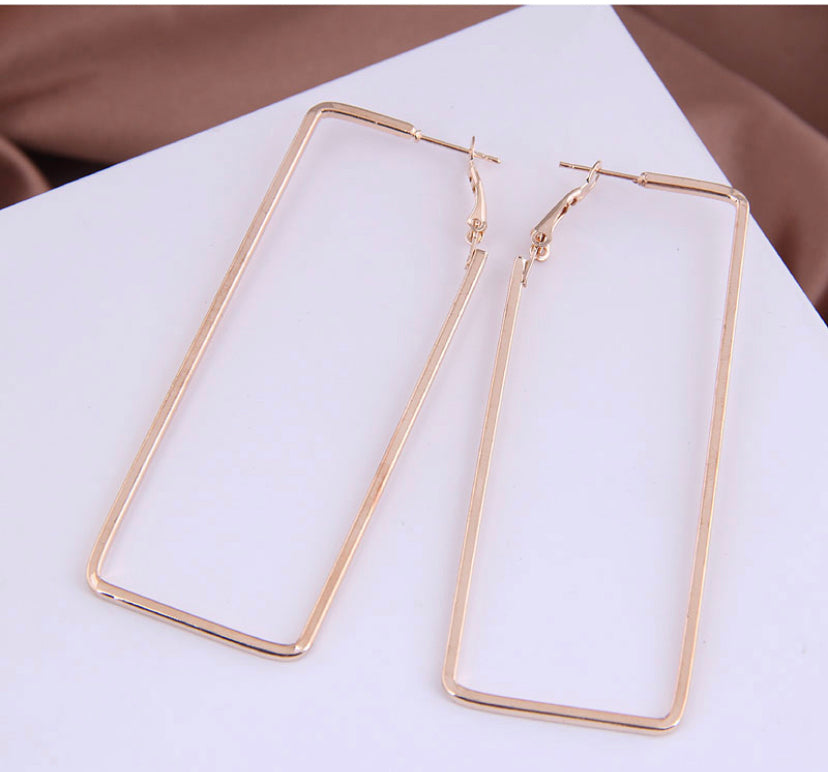 Long Rectangular Post Earrings (Silver and Gold)