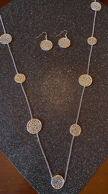The Make Change Long Necklace w/Matching Earrings (Gold and Silver)