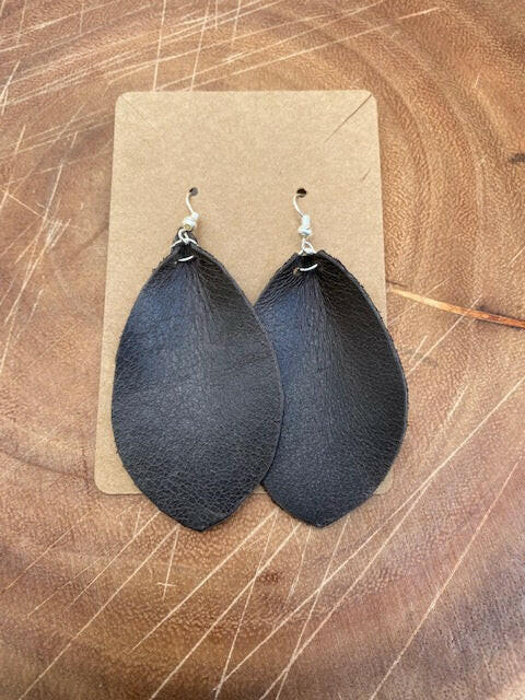 Black Leather Leaf Earrings.