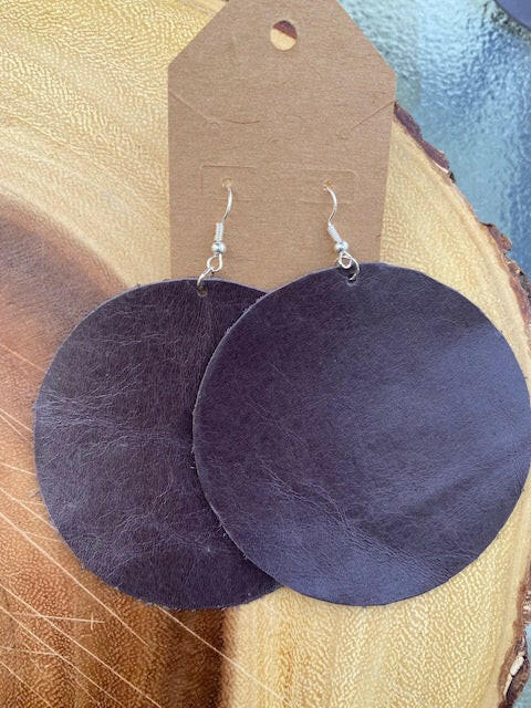 Dark Plum Leather Earrings with Lavender Suede Backing - Silver Accent.
