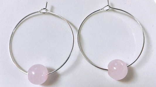 Rose Quartz 1-Stone Silver Hoops.