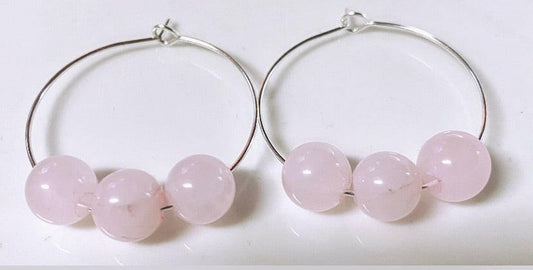 Rose Quartz 3-Stone Hoops.