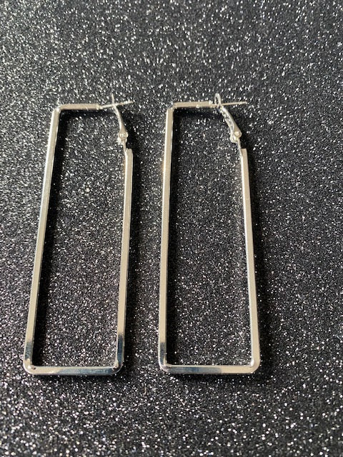 Long Rectangular Post Earrings (Silver and Gold)
