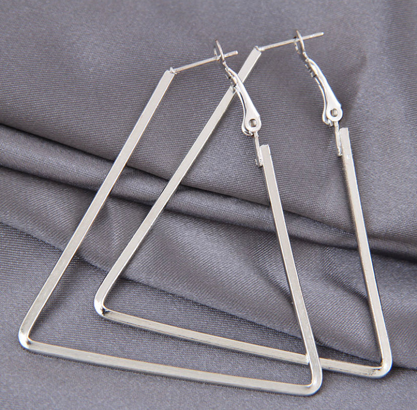 Silver Triangle Hoops