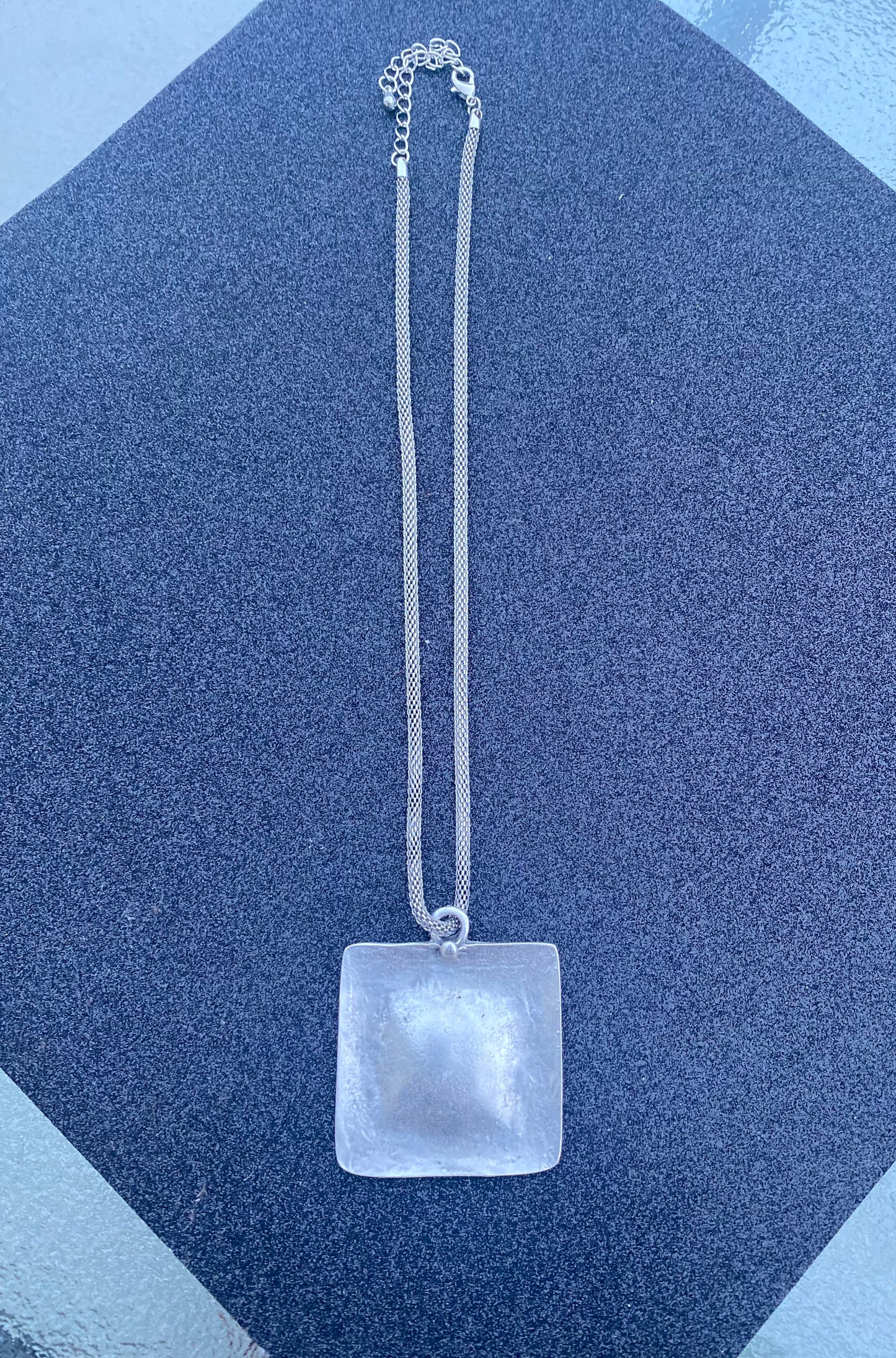 Antique Silver Square Pendant Necklace