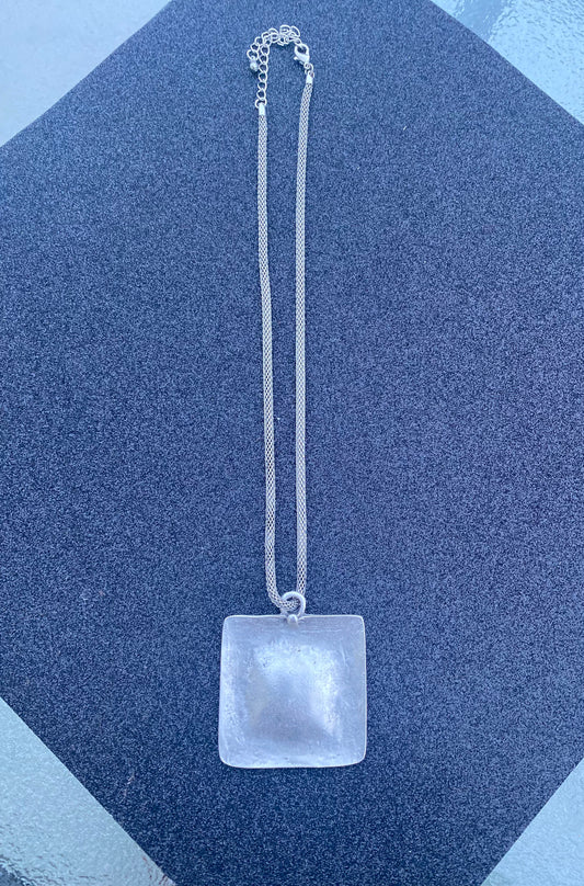 Antique Silver Square Pendant Necklace