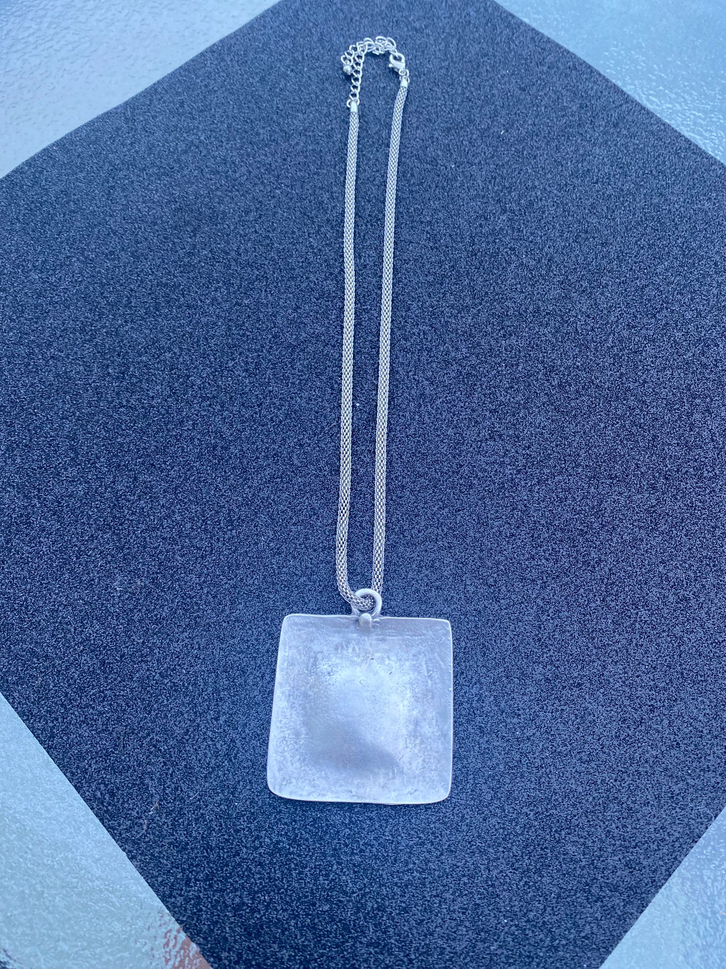 Antique Silver Square Pendant Necklace