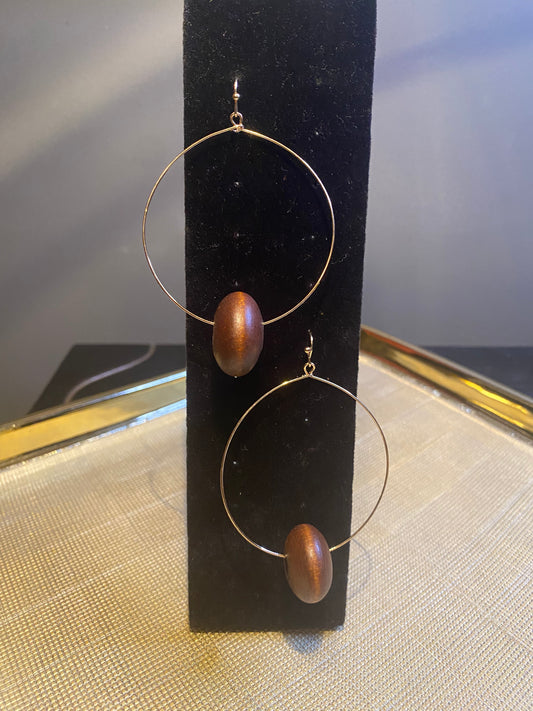 Hoop Dangles with Wooden Bead