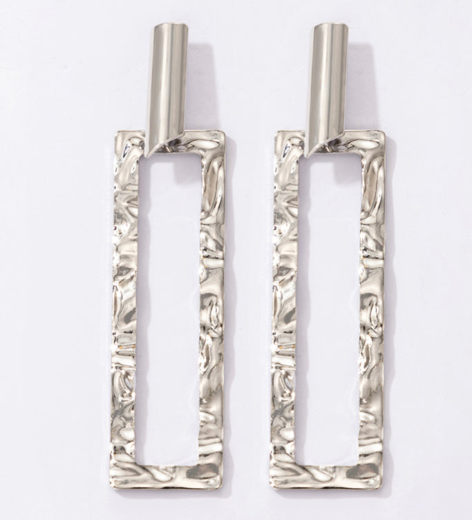 Silver Metal Long Rectangular Post Earrings