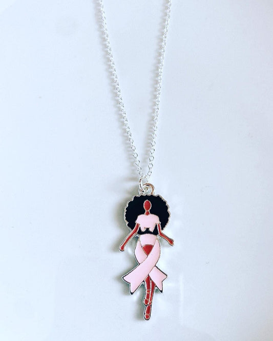 Sister Friend Necklace with Pink Ribbon.