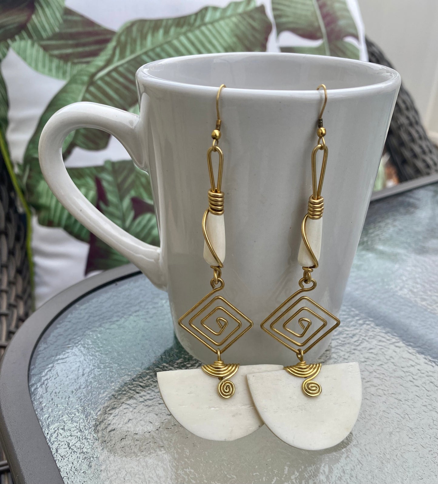 Tribal White African Bone Dangles