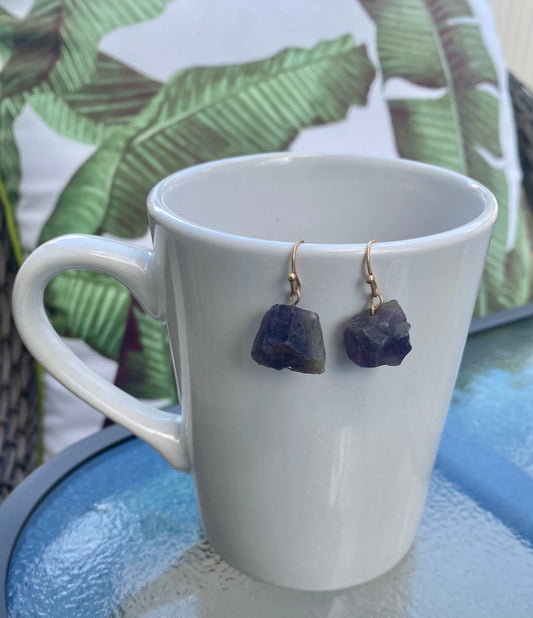 Amethyst Dangles - Gold Ear Hooks