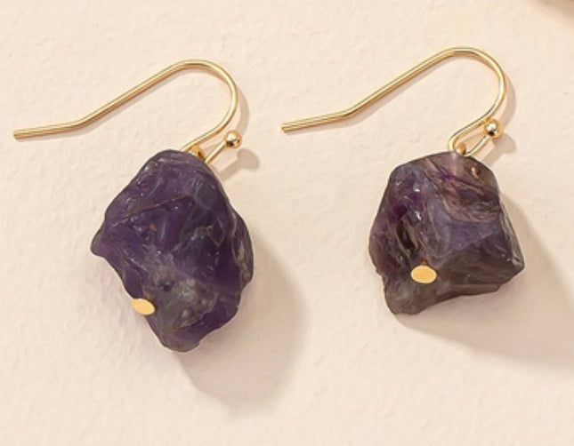 Amethyst Dangles - Gold Ear Hooks