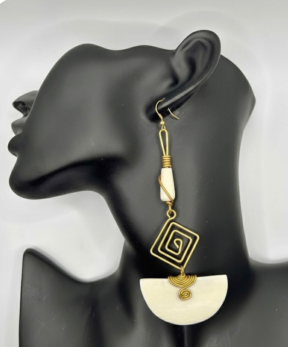 Tribal White African Bone Dangles