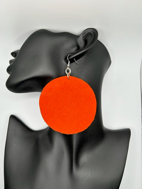 Orange Suede Circle Earrings