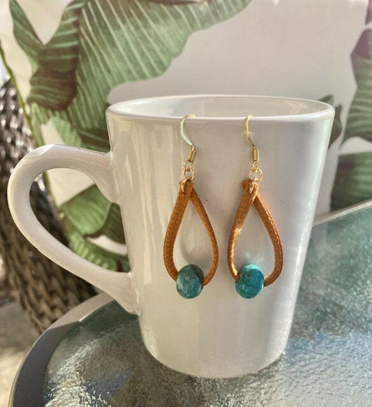 Leather Dangles with Turquoise Bead.