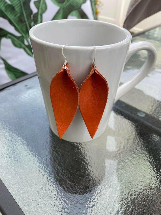 The Leather Leaf Earring - Orange.