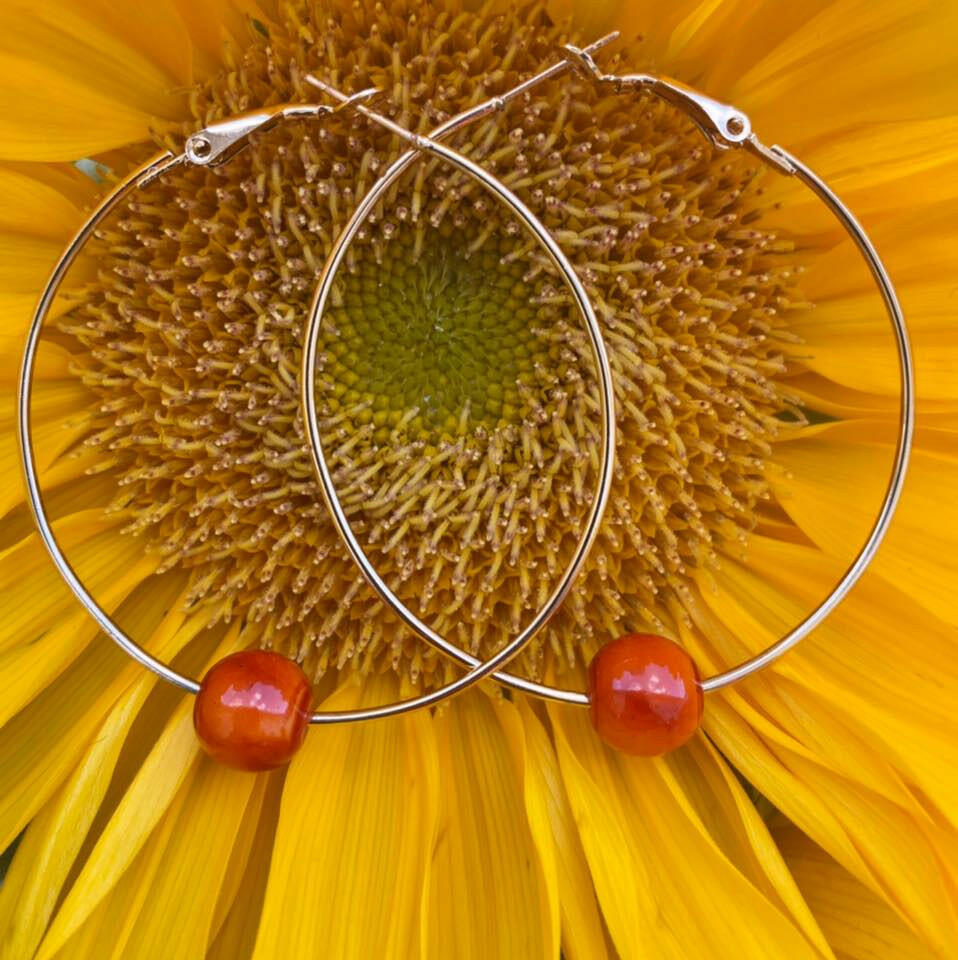 1- Orange Bead Gold Hoop (Large).