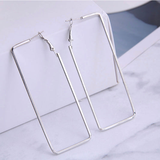 Long Rectangular Post Earrings (Silver and Gold)