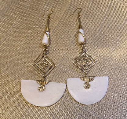 Tribal White African Bone Dangles