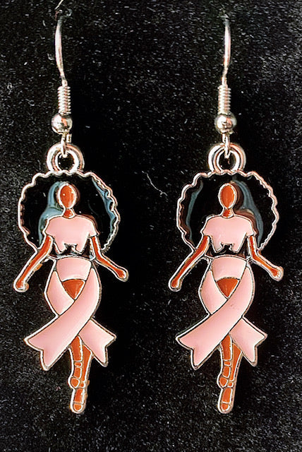 Sister Friend Earrings with Pink Ribbon.