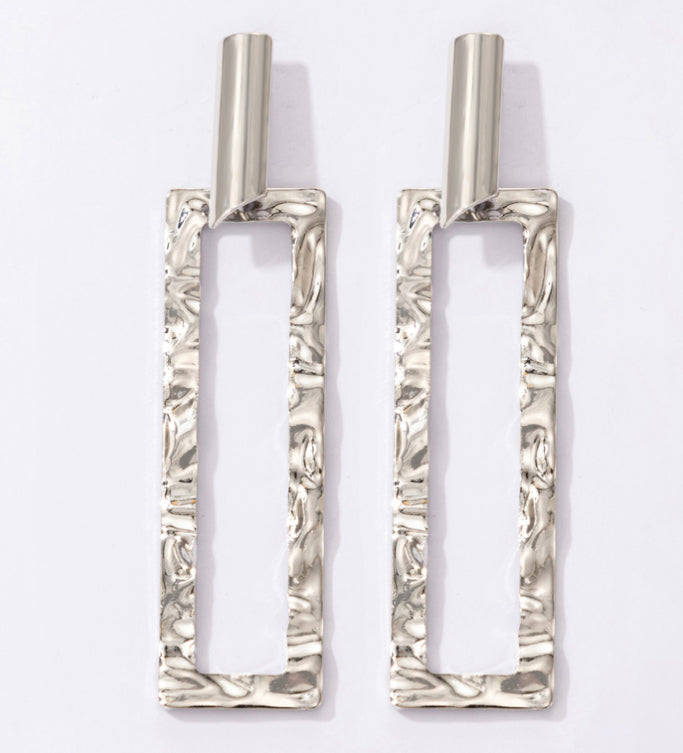 Silver Metal Long Rectangular Post Earrings