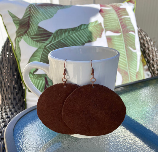 Large Brown Suede Leather Earrings